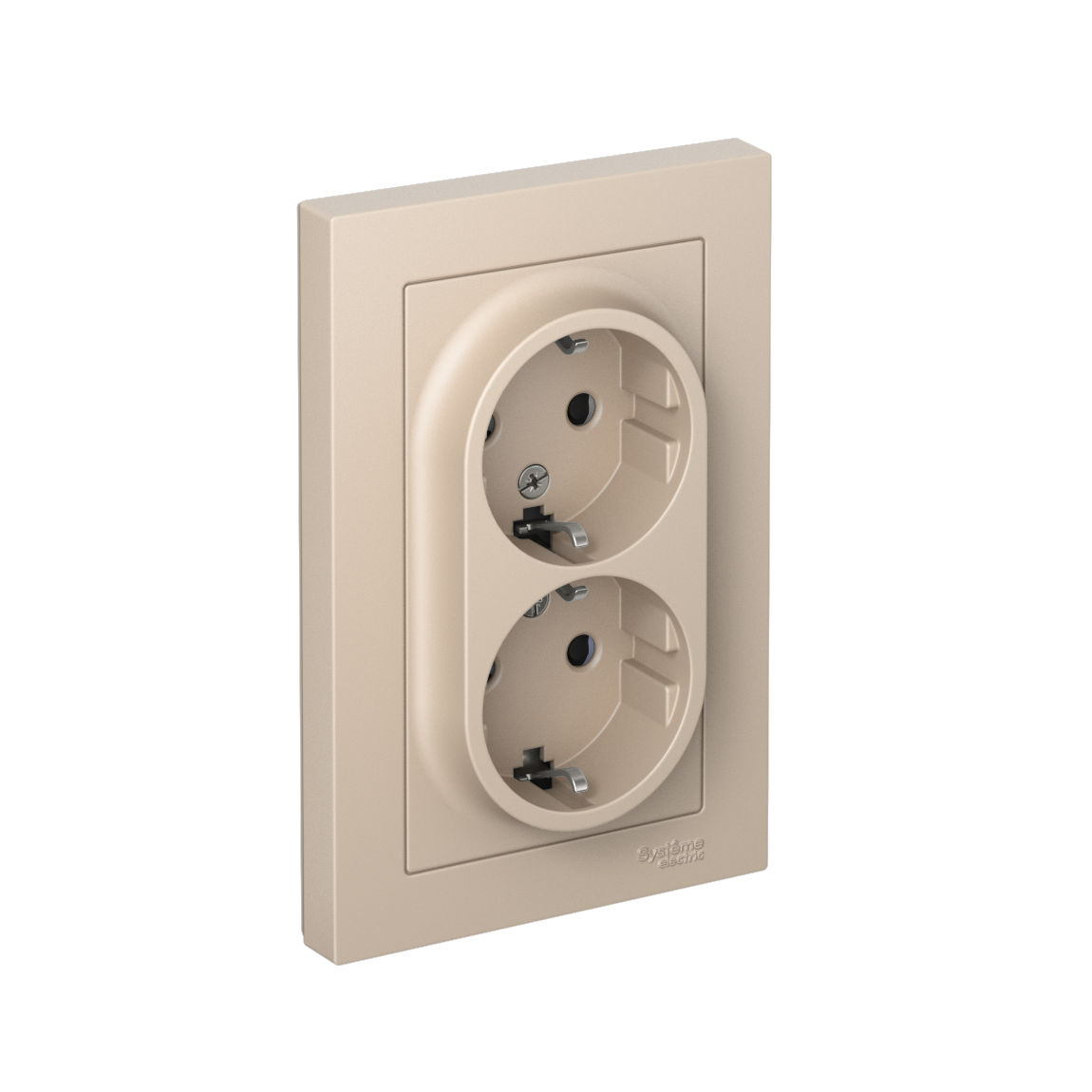 ATLASDESIGN РОЗЕТКА двойная с заземлением со шторками, 16А, в сборе, ПЕСОЧНЫЙ