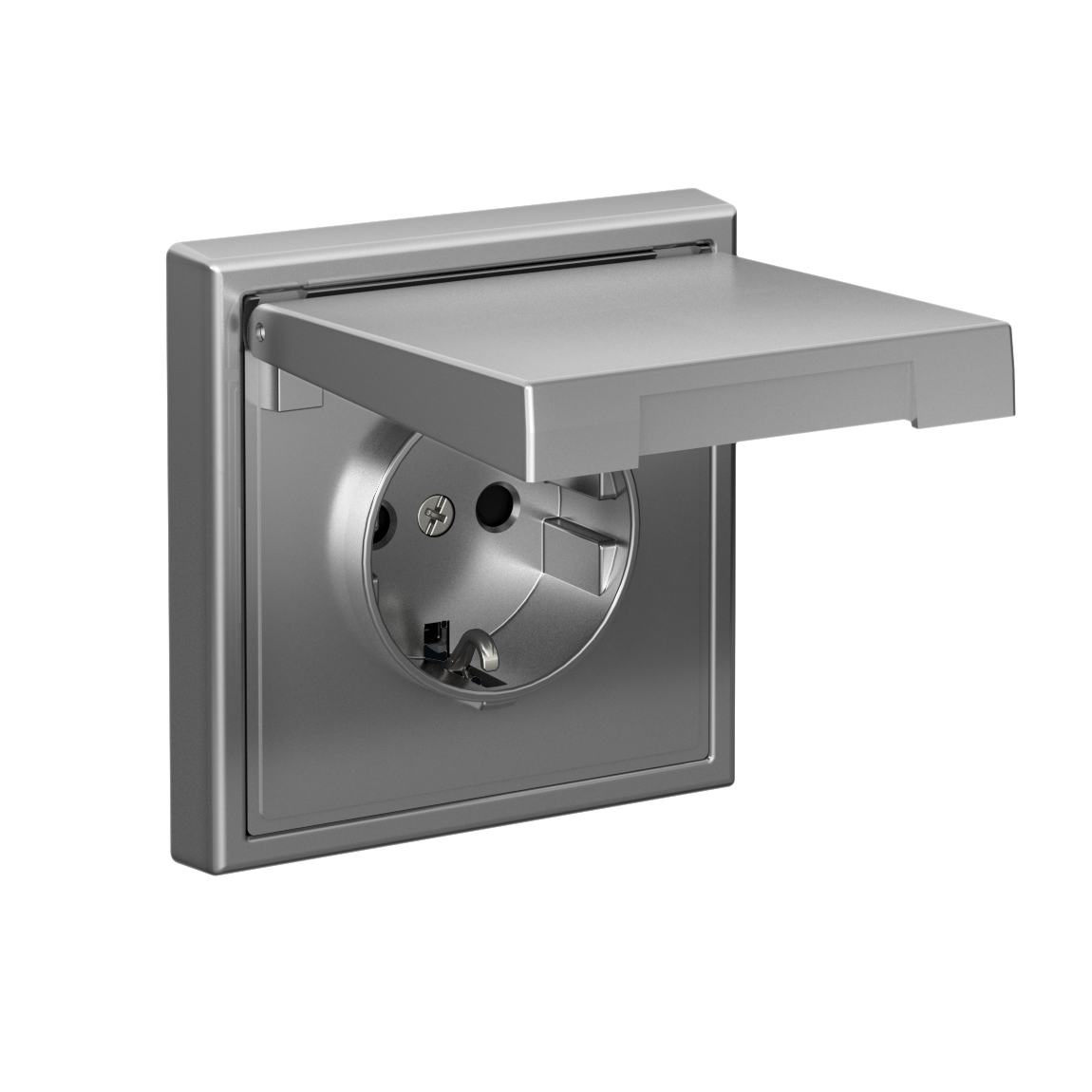 ARTGALLERY РОЗЕТКА с заземл. со шторк. с крышк., 16А, IP20,  механизм, быстрозажим. клем., СТАЛЬ