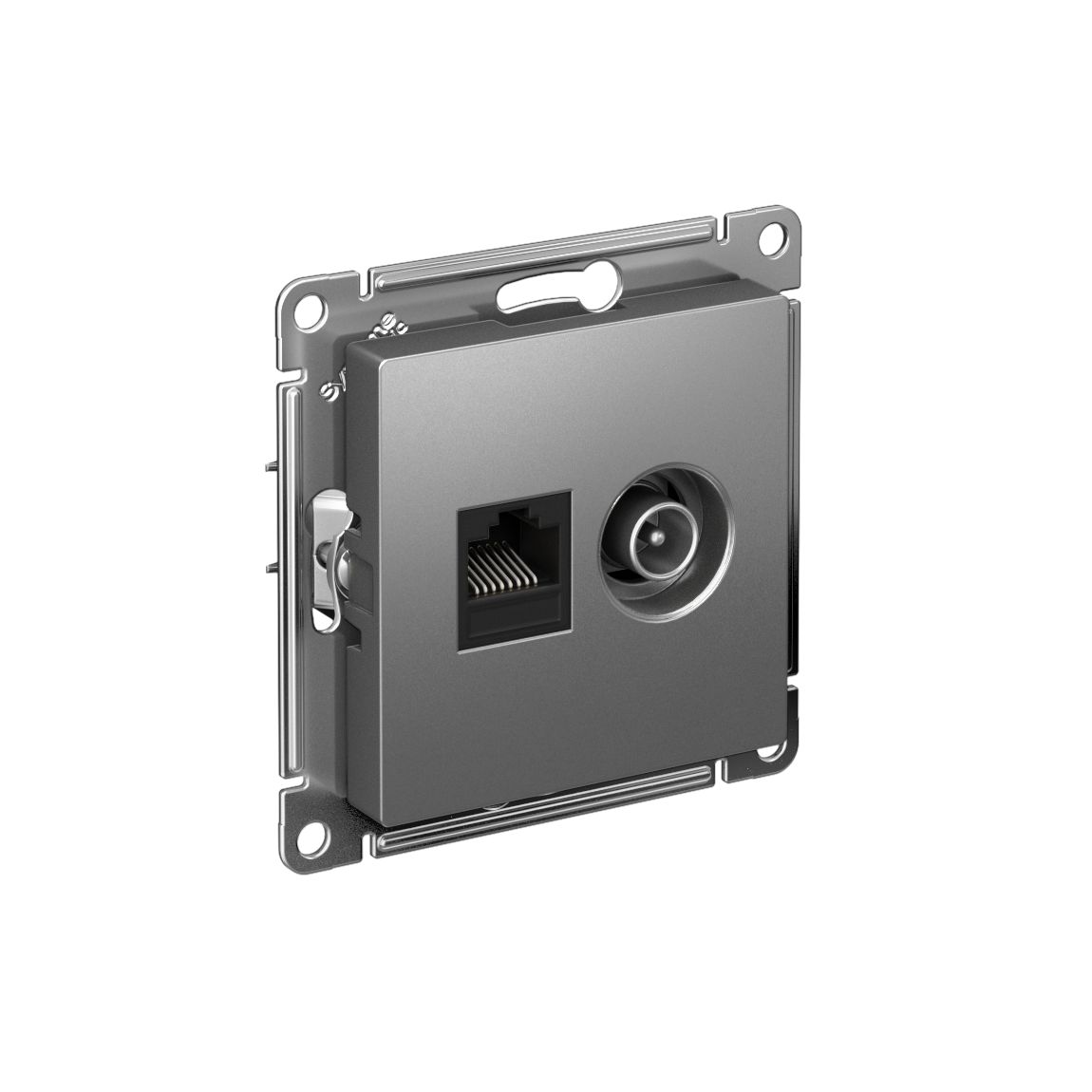 ATLASDESIGN РОЗЕТКА двойная ТВ + компьютерная RJ45 кат. 5e, механизм, СТАЛЬ