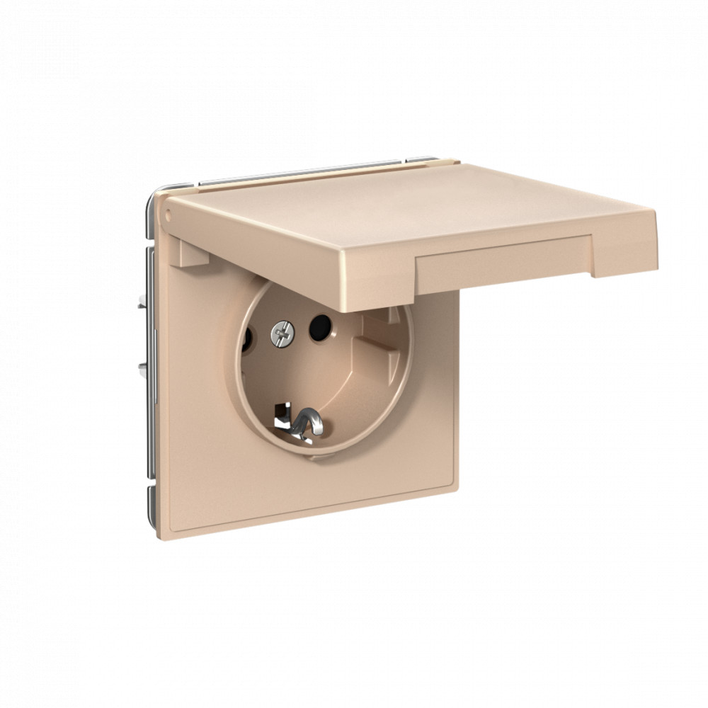 ARTGALLERY РОЗЕТКА с заземл. со шторк. с крышк., 16А, IP20,  механизм, быстрозажим. клем., ПЕСОЧНЫЙ