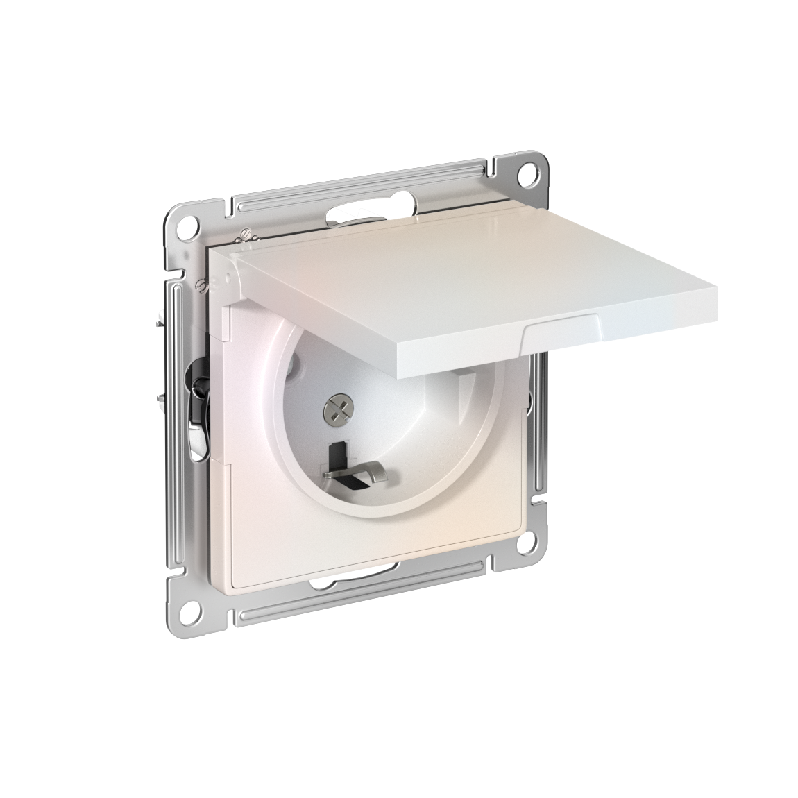 ATLASDESIGN РОЗЕТКА с заземлением со шторками с крышкой, 16А, IP20, механизм, ЖЕМЧУГ