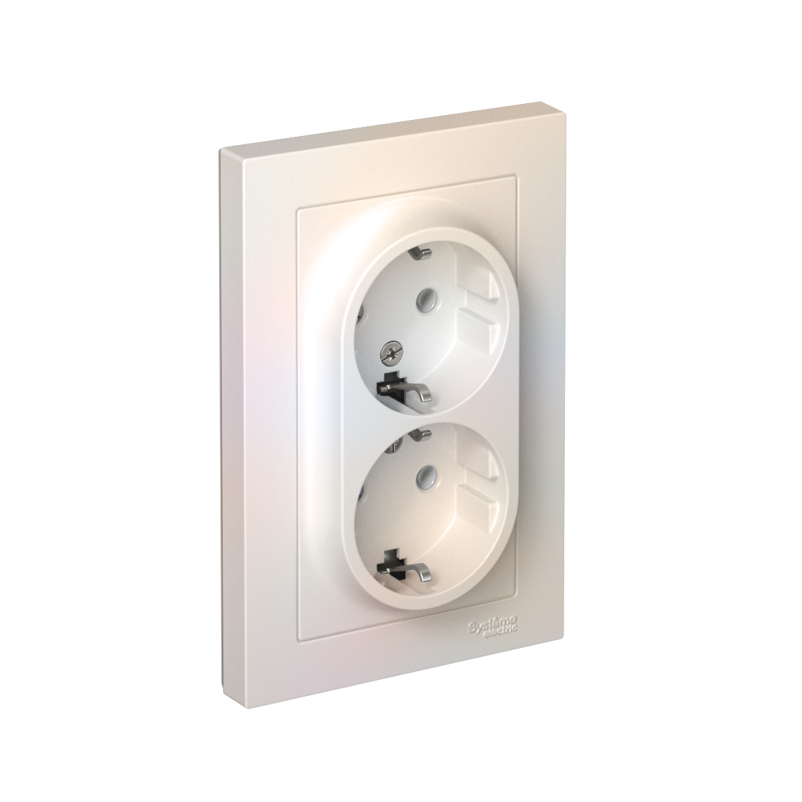 ATLASDESIGN РОЗЕТКА двойная с заземлением без шторок, 16А, в сборе, ЖЕМЧУГ