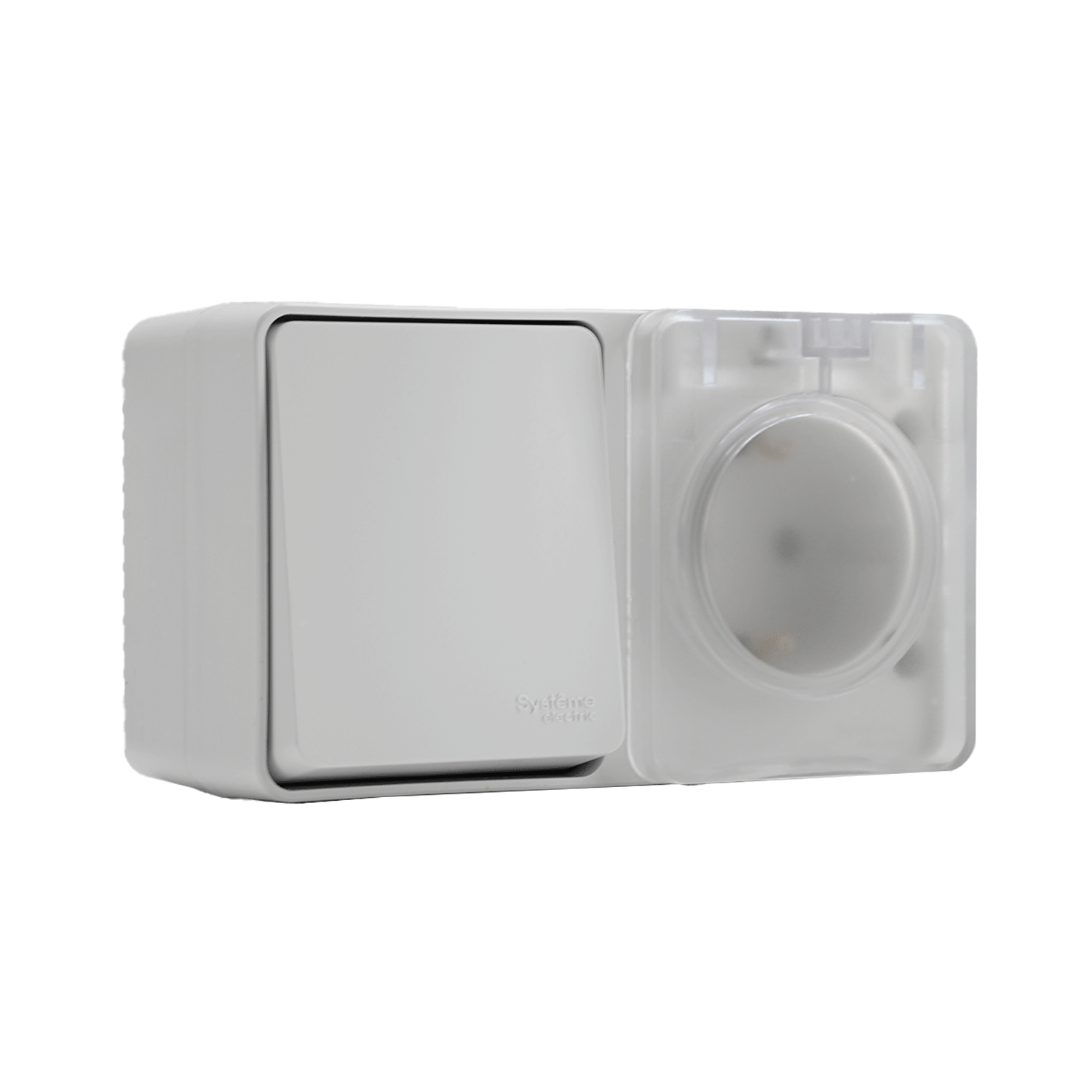 ATLASDESIGN PROFI IP54 О/У БЛОК: РОЗЕТКА с заземл. со шт., 16А, ВЫКЛЮЧАТЕЛЬ 1-клав., 10АХ, БЕЛЫЙ