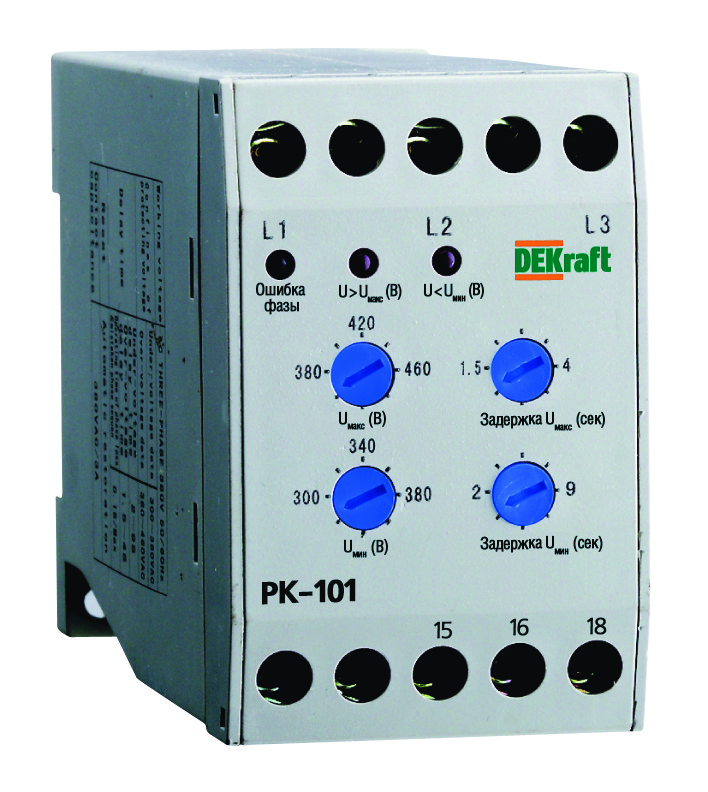 Реле контроля фаз 380В тип 01 серии РК-101 Dekraft