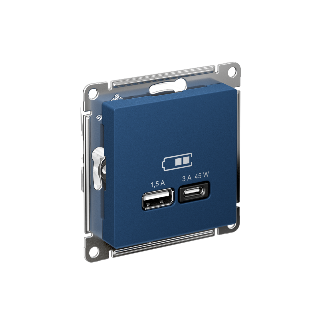 ATLASDESIGN USB РОЗЕТКА A + тип-C 45Вт высокоскор.заряд. QC,PD, механизм,АКВАМАР