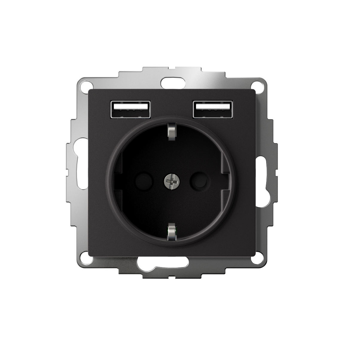 ATLASDESIGN РОЗЕТКА 16А c 2 USB A+A, 5В/2,4А, 2х5В/1,2А, механизм, КАРБОН