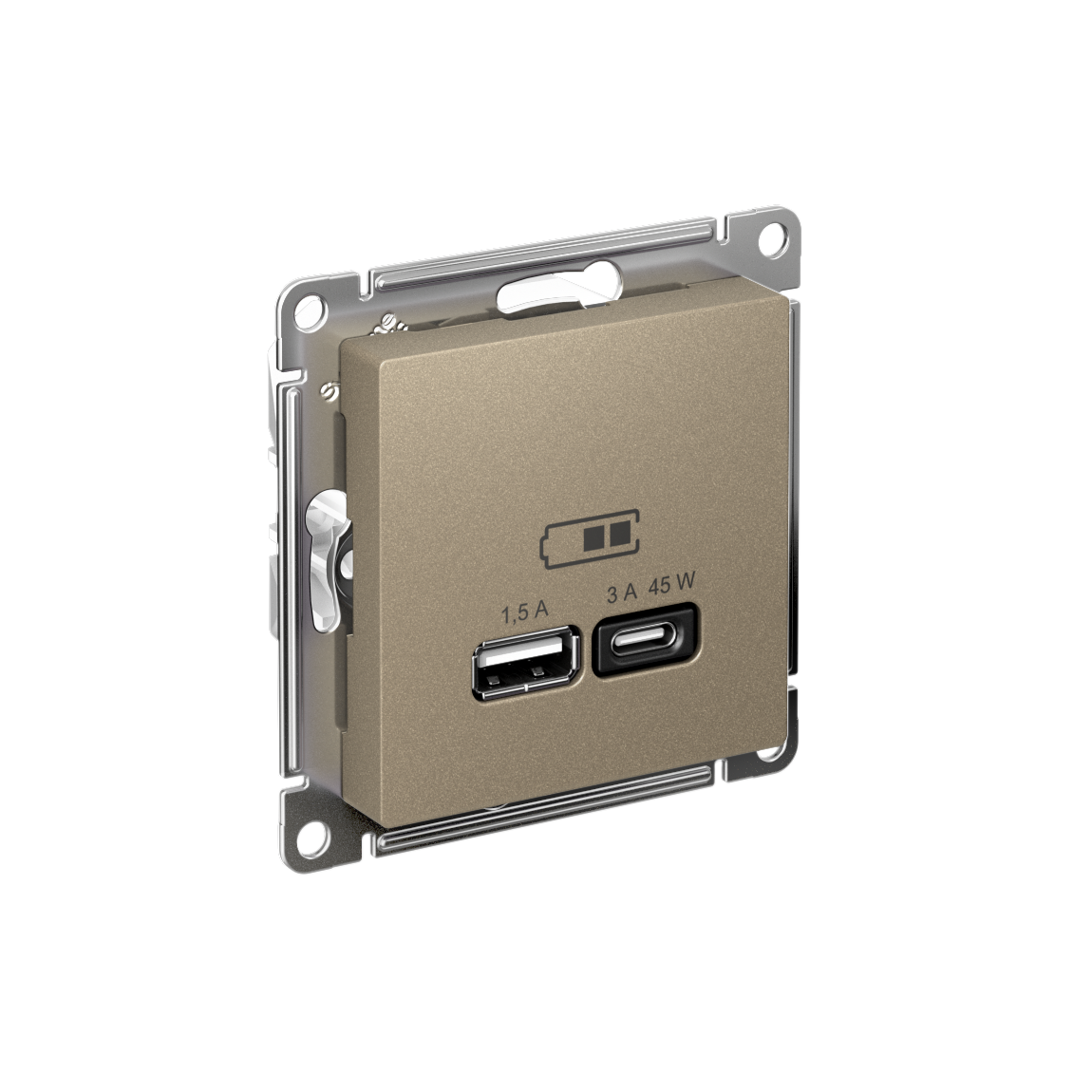 ATLASDESIGN USB РОЗЕТКА A + тип-C 45Вт высокоскор.заряд. QC,PD, мех., ШАМПАНЬ
