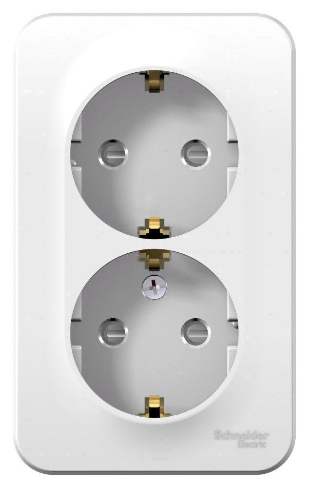 BLANCA О/У РОЗЕТКА двойная с заземлением со шторками, ИЗОЛ.ПЛ., 16А, 250В, БЕЛЫЙ