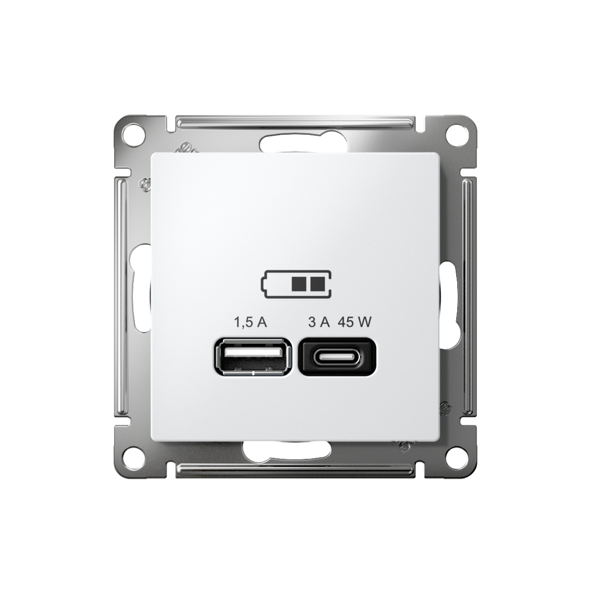 ATLASDESIGN USB РОЗЕТКА A + тип-C 45Вт высокоскор.заряд. QC, PD, механизм, БЕЛЫЙ