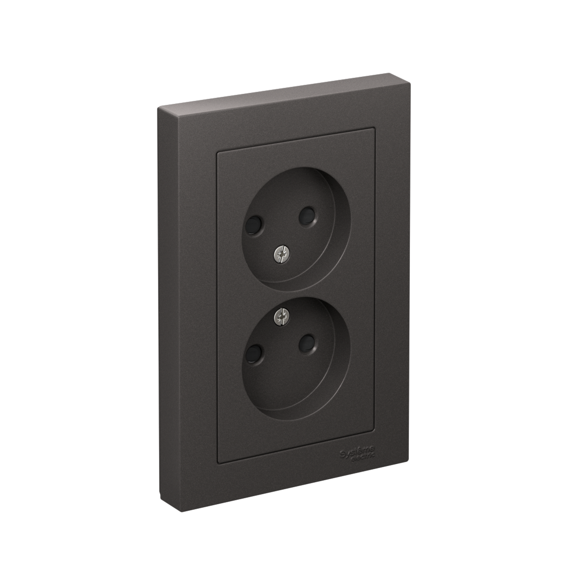 ATLASDESIGN РОЗЕТКА двойная без заземления со шторками, 16А, в сборе, БАЗАЛЬТ