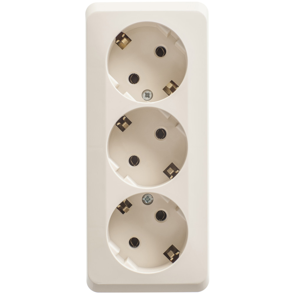 ЭТЮД О/У РОЗЕТКА 3-местная с заземлением без шторок, 16А, 250В, КРЕМОВЫЙ