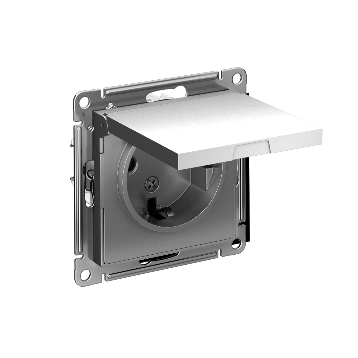 ATLASDESIGN РОЗЕТКА с заземлением со шторками с крышкой, 16А, IP20, механизм, СТАЛЬ