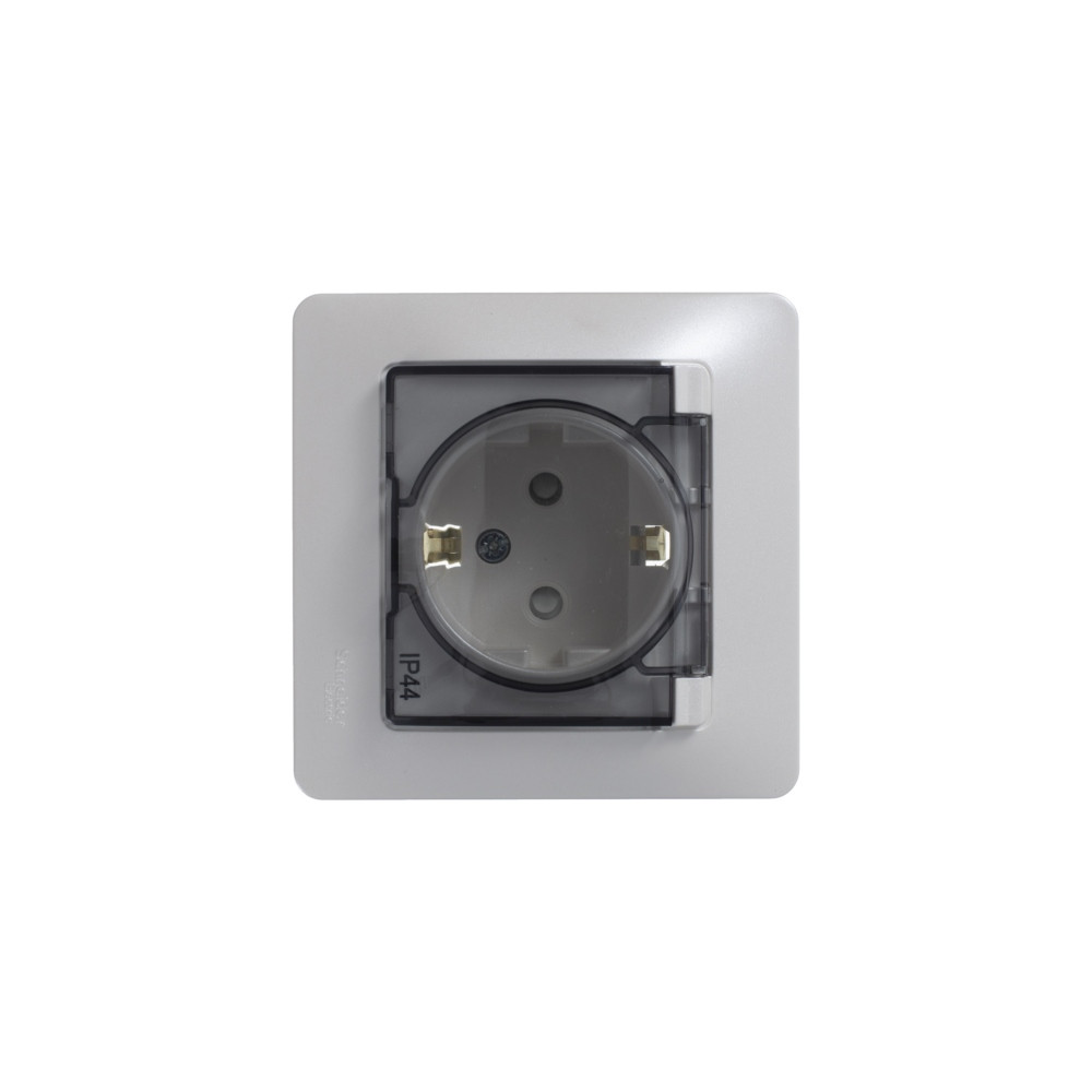 GLOSSA РОЗЕТКА с заземлением со шторками с прозрачной крышкой, 16А, IP44, в сборе, ПЕРЛАМУТР