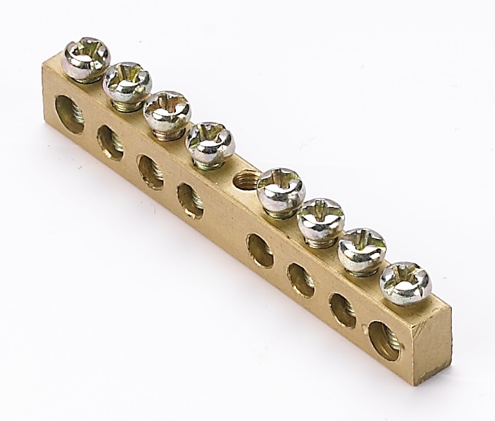 Шина PEN земля-ноль ШН-101 8 отверстий крепеж по центру сечение 6x9мм 100А длина 64мм