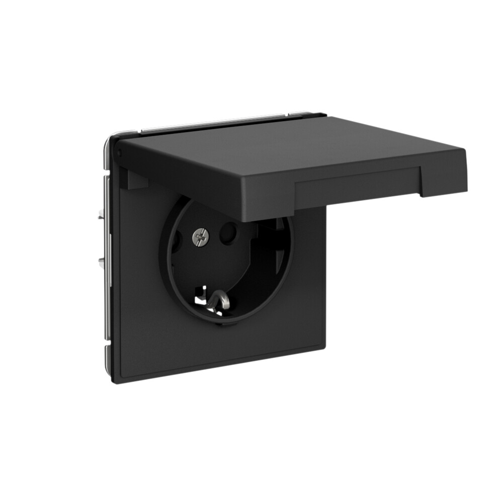 ARTGALLERY РОЗЕТКА с заземл. со шторк. с крышк., 16А, IP20,  механизм, быстрозажим. клем., КАРБОН