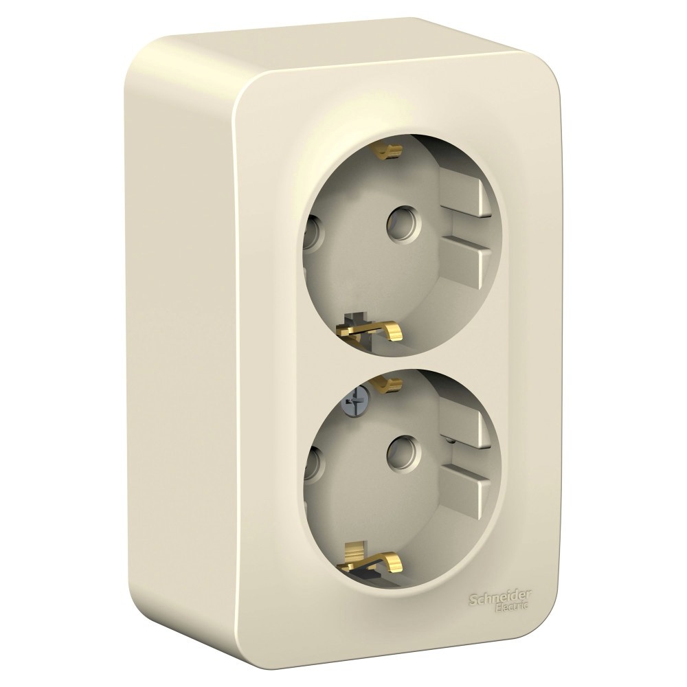 BLANCA О/У РОЗЕТКА двойная с заземлением без шторок, ИЗОЛ.ПЛ., 16А, 250В, МОЛОЧНЫЙ