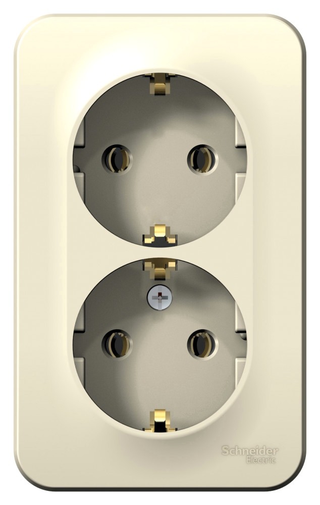 BLANCA О/У РОЗЕТКА двойная с заземлением без шторок, ИЗОЛ.ПЛ., 16А, 250В, МОЛОЧНЫЙ