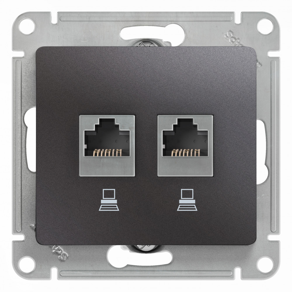 GLOSSA РОЗЕТКА двойная компьютерная RJ45+RJ45 кат. 5e, механизм, ГРАФИТ