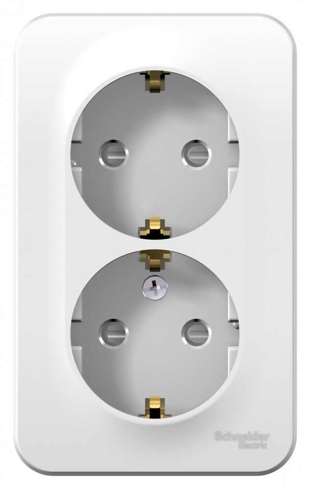 BLANCA О/У РОЗЕТКА двойная с заземлением со шторками, МЕТАЛ.ПЛ., 16А, 250В, БЕЛЫЙ