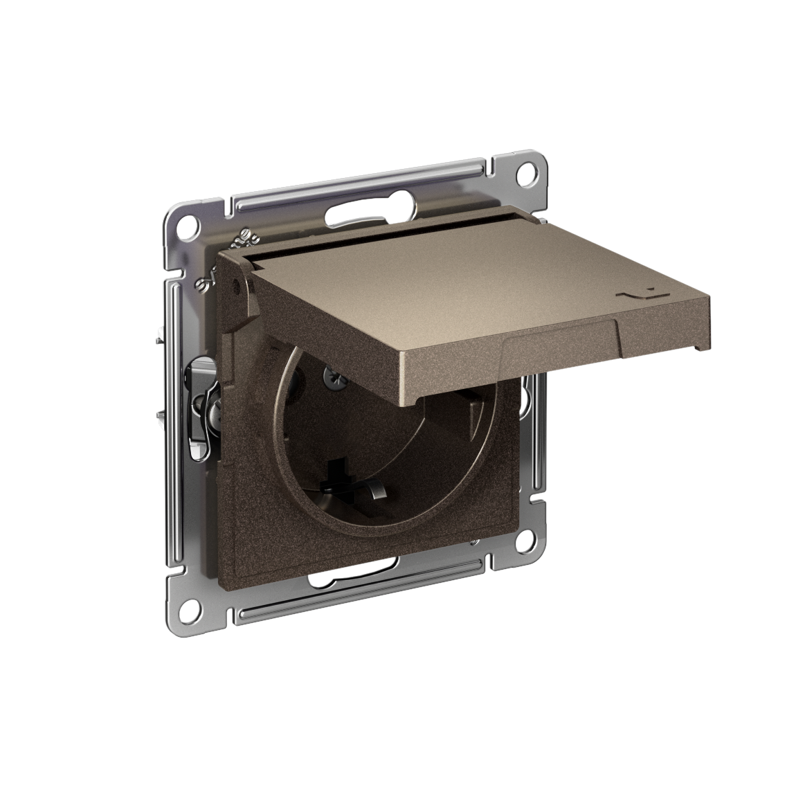 ATLASDESIGN РОЗЕТКА с заземлением со шторками с крышкой,16А,IP20, мех.,быстрозажим. клем., МОККО