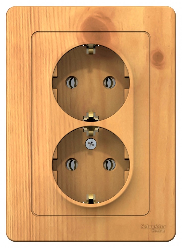 BLANCA С/У РОЗЕТКА двойная с заземлением без шторок, 16А, 250В, ЯСЕНЬ