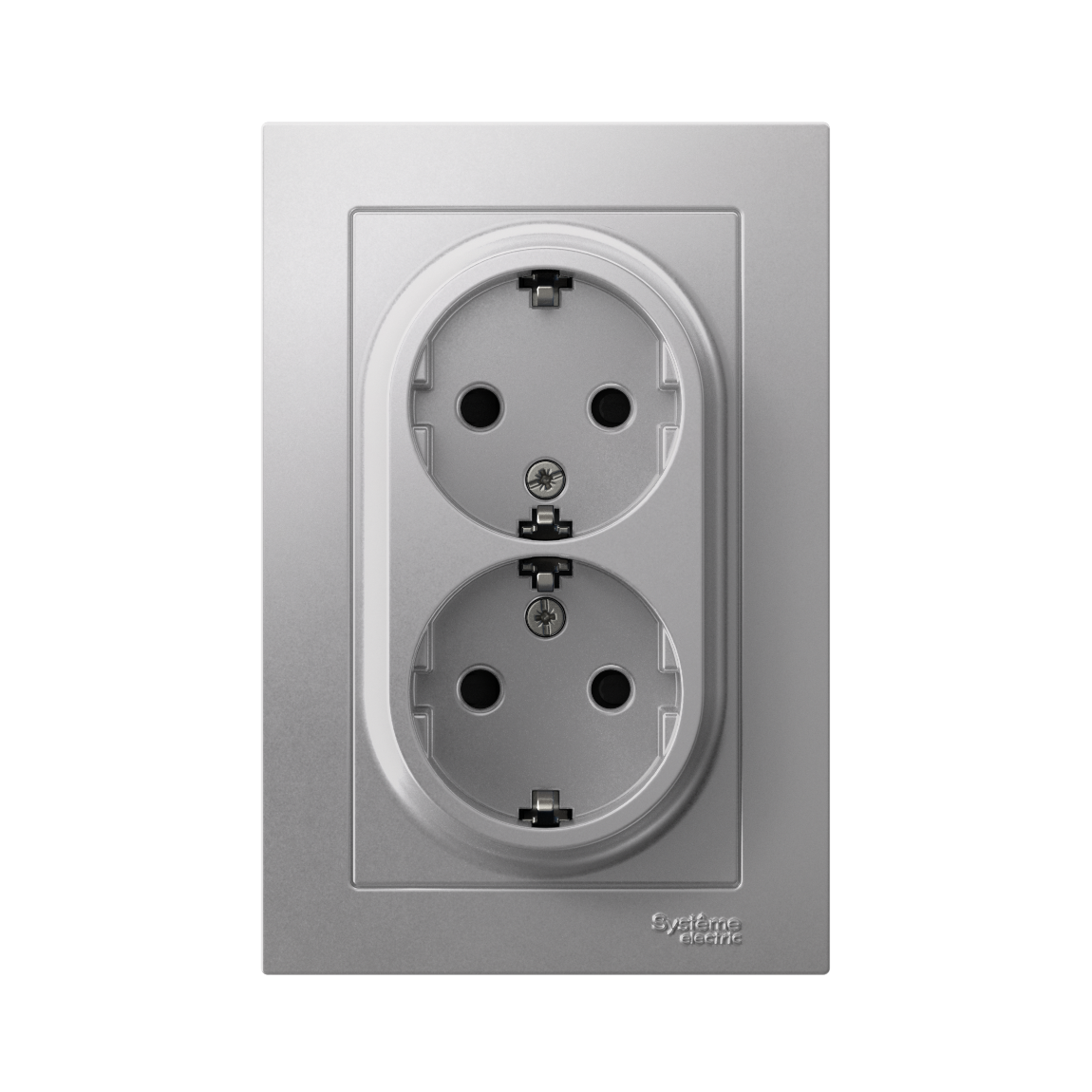 ATLASDESIGN РОЗЕТКА двойная с заземлением со шторками, 16А, в сборе, АЛЮМИНИЙ