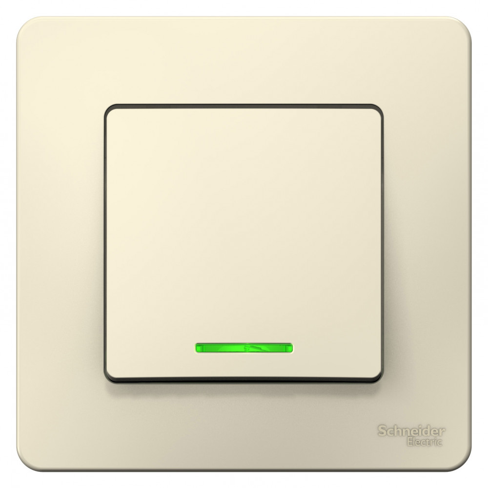 BLANCA С/У 1-клавишный ВЫКЛЮЧАТЕЛЬ (сх.1) с подсветкой, 10А, 250В, МОЛОЧНЫЙ