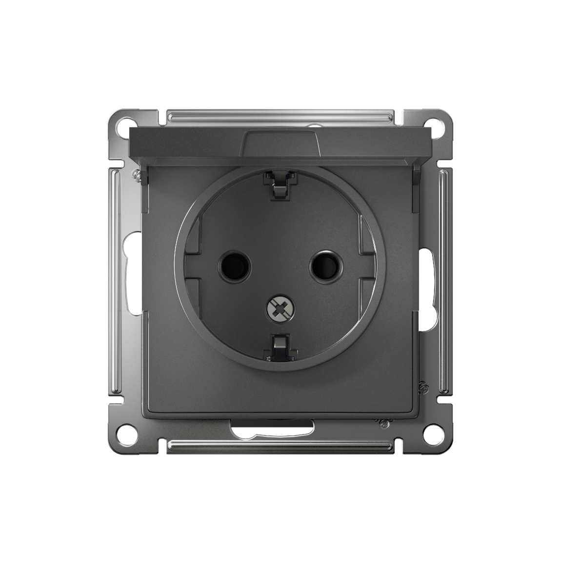 ATLASDESIGN РОЗЕТКА с заземлением со шторками с крышкой, 16А, IP20, механизм, СТАЛЬ