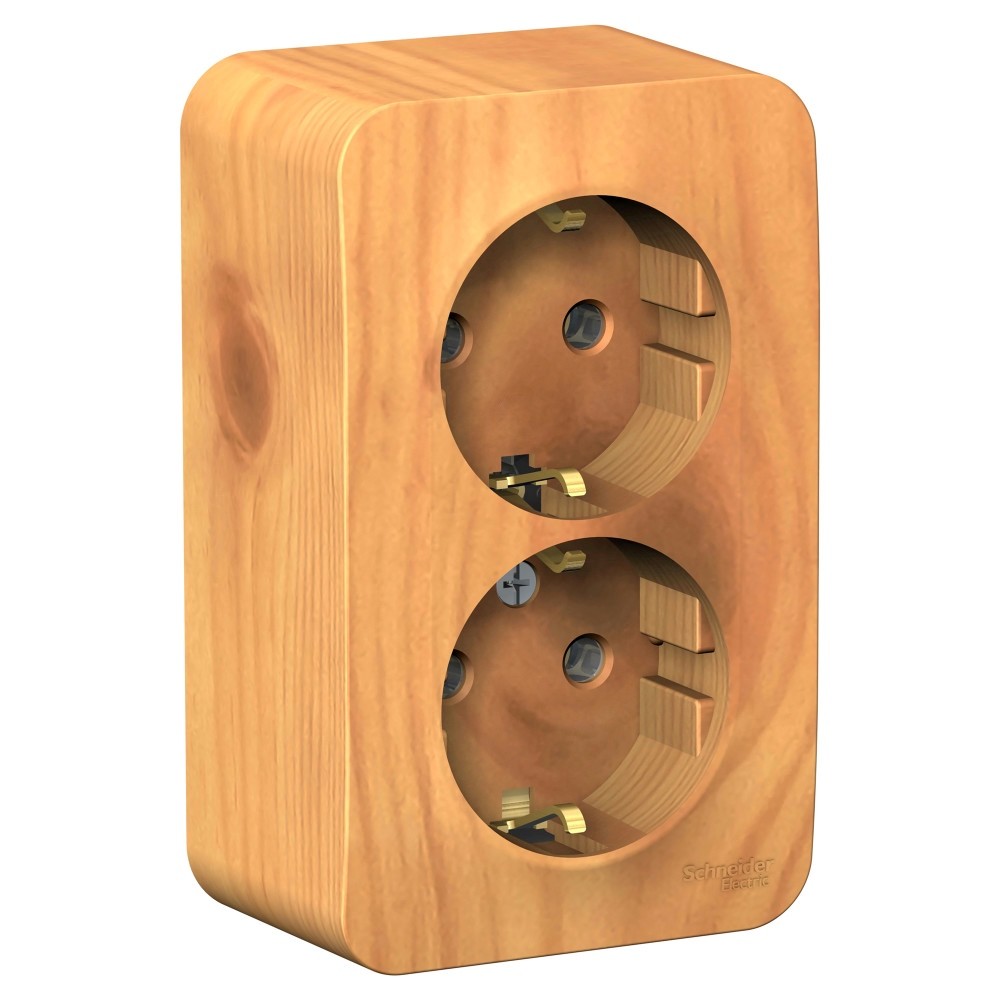 BLANCA О/У РОЗЕТКА двойная с заземлением без шторок, ИЗОЛ.ПЛ., 16А, 250В, ЯСЕНЬ