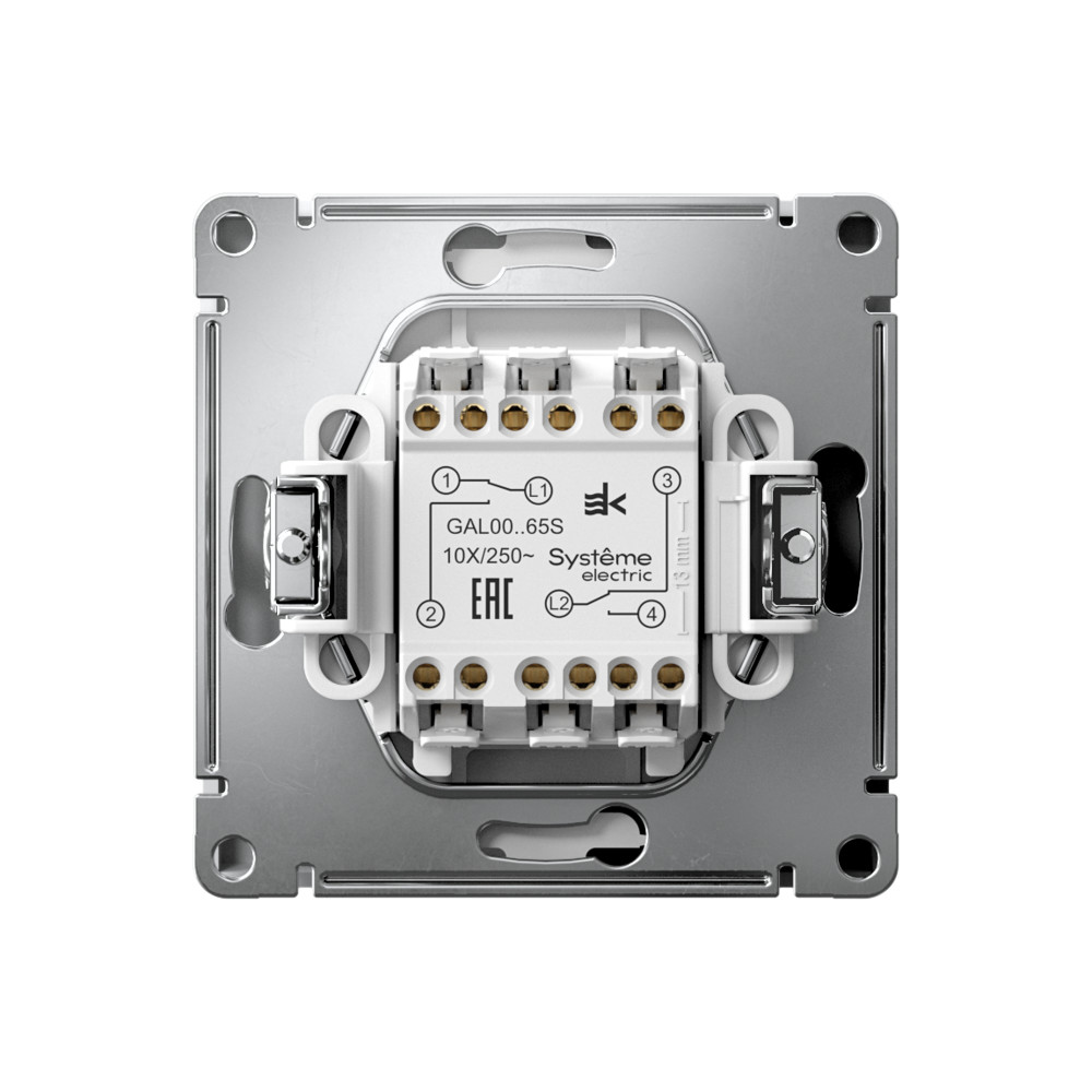 ARTGALLERY 2-клавишный ПЕРЕКЛЮЧАТЕЛЬ, 10АХ, механизм, быстрозажим. клем., БЕЛЫЙ