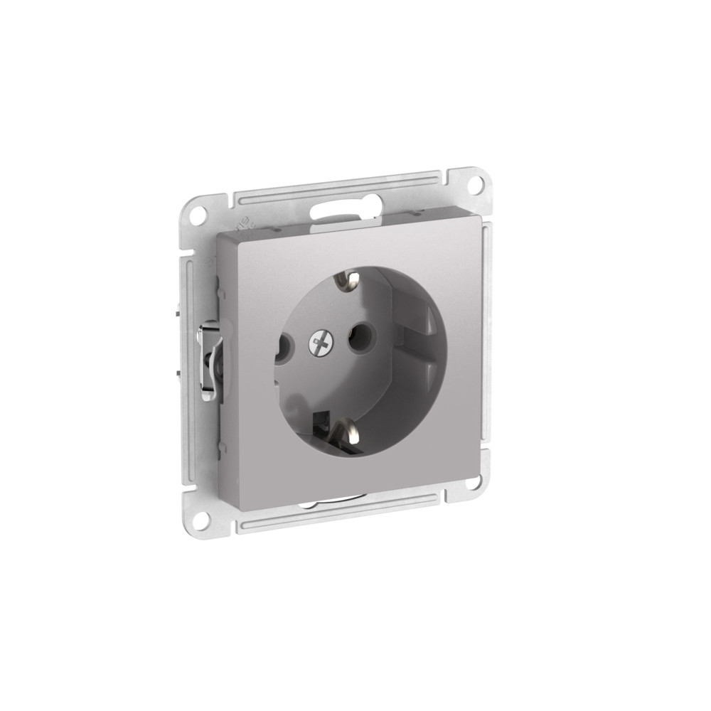 ATLASDESIGN РОЗЕТКА с заземлением без шторок, 16А, мех., быстрозажим. клем., АЛЮМИНИЙ