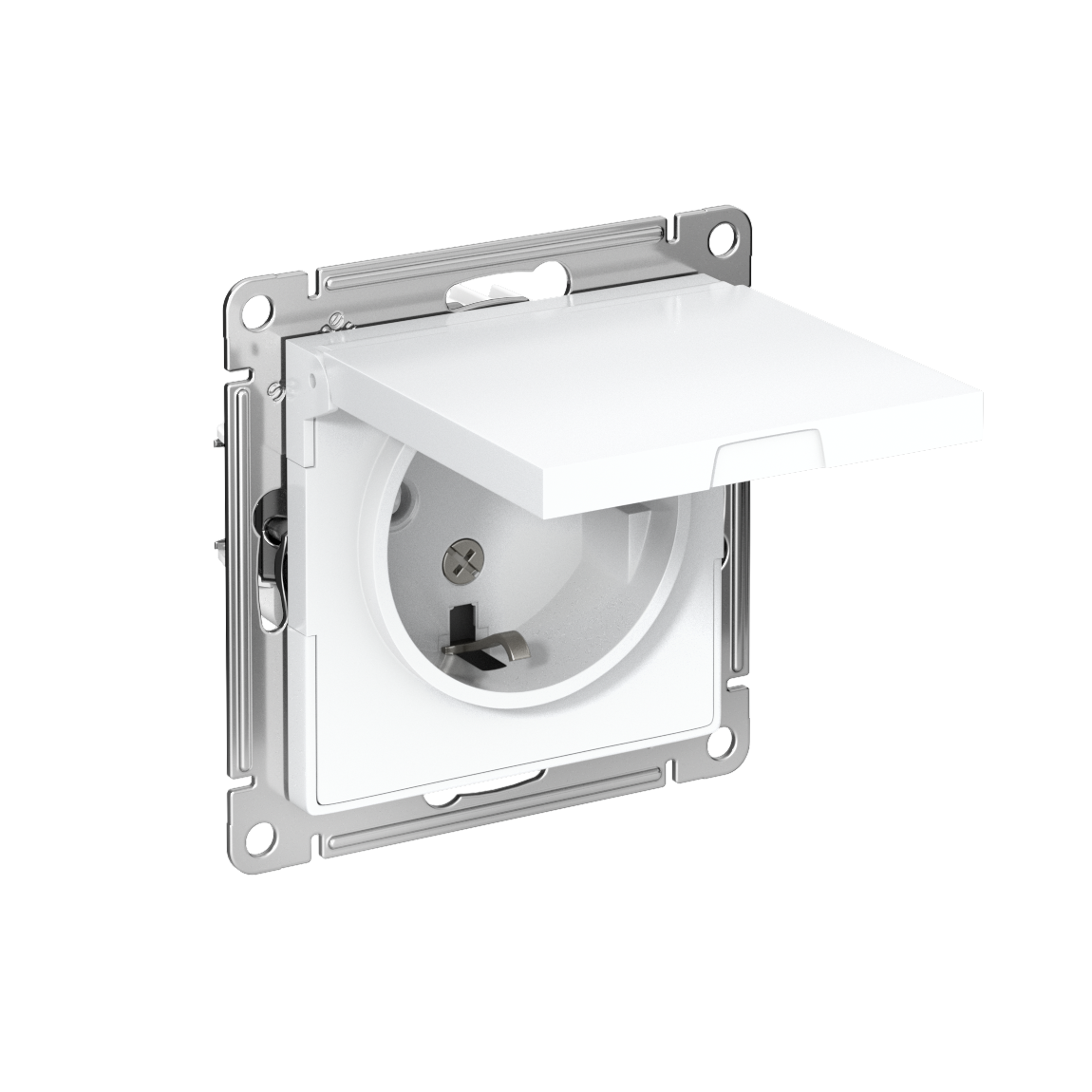 ATLASDESIGN РОЗЕТКА с заземлением со шторками с крышкой, 16А, IP20, механизм, БЕЛЫЙ