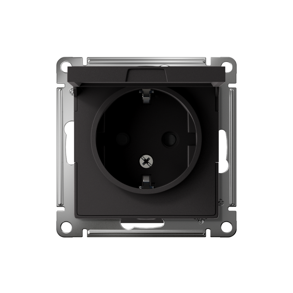 ATLASDESIGN РОЗЕТКА с заземлением со шторками с крышкой, 16А, IP20, механизм, КАРБОН