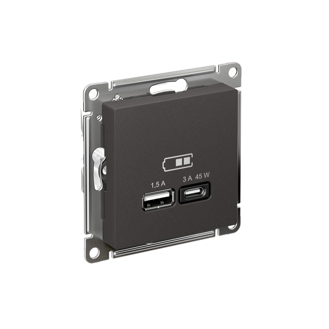 ATLASDESIGN USB РОЗЕТКА A + тип-C 45Вт высокоскор.заряд. QC, PD, мех., БАЗАЛЬТ