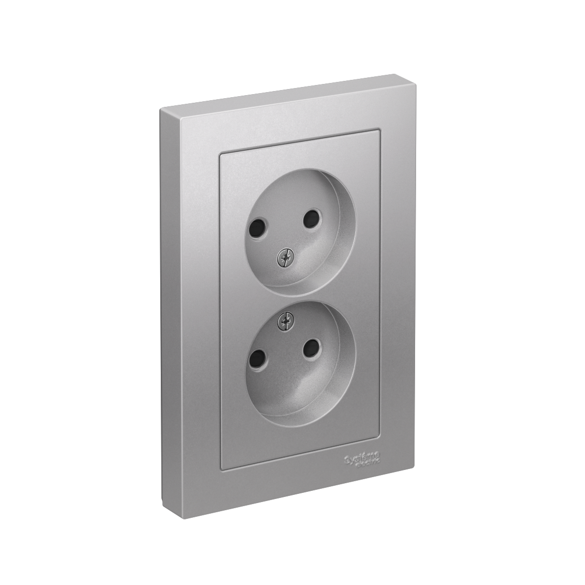 ATLASDESIGN РОЗЕТКА двойная без заземления со шторками, 16А, в сборе, АЛЮМИНИЙ