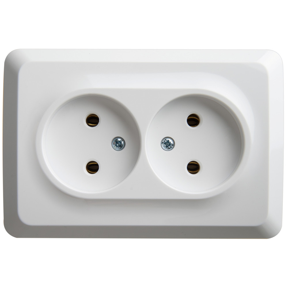 ЭТЮД О/У РОЗЕТКА двойная угловая без заземления без шторок, 16А,, БЕЛЫЙ