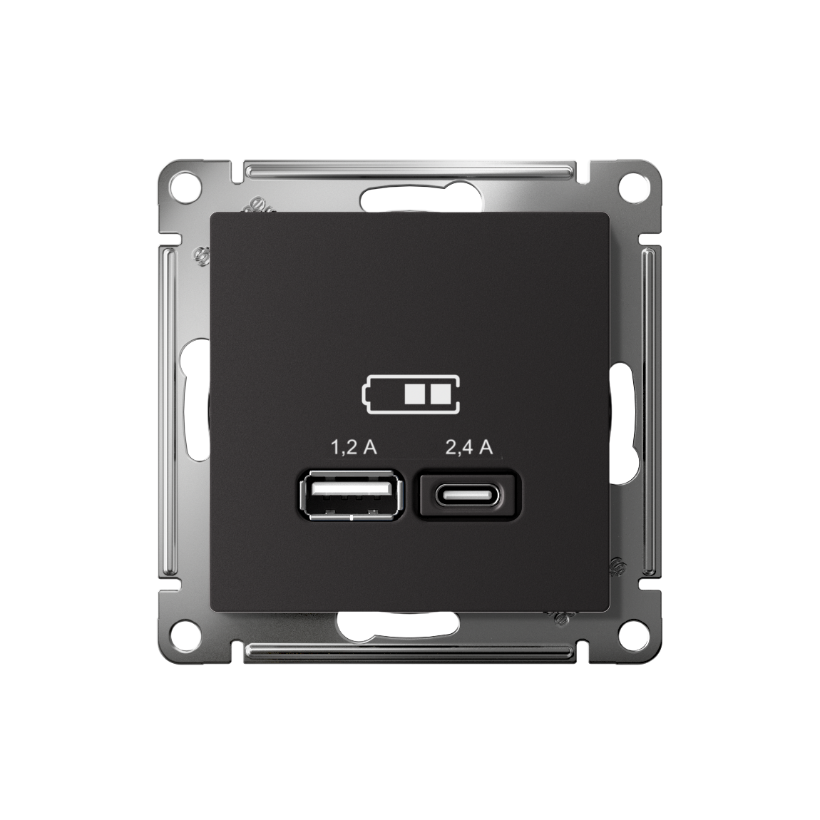 ATLASDESIGN USB РОЗЕТКА А+С, 5В/2,4А, 2х5В/1,2А, механизм, КАРБОН