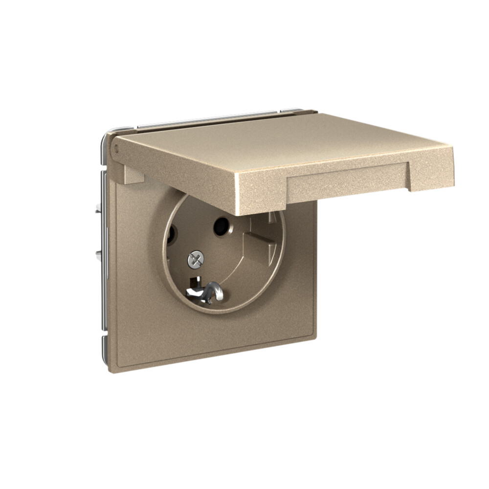 ARTGALLERY РОЗЕТКА с заземл. со шторк. с крышкой, 16А, IP20, механизм, ШАМПАНЬ