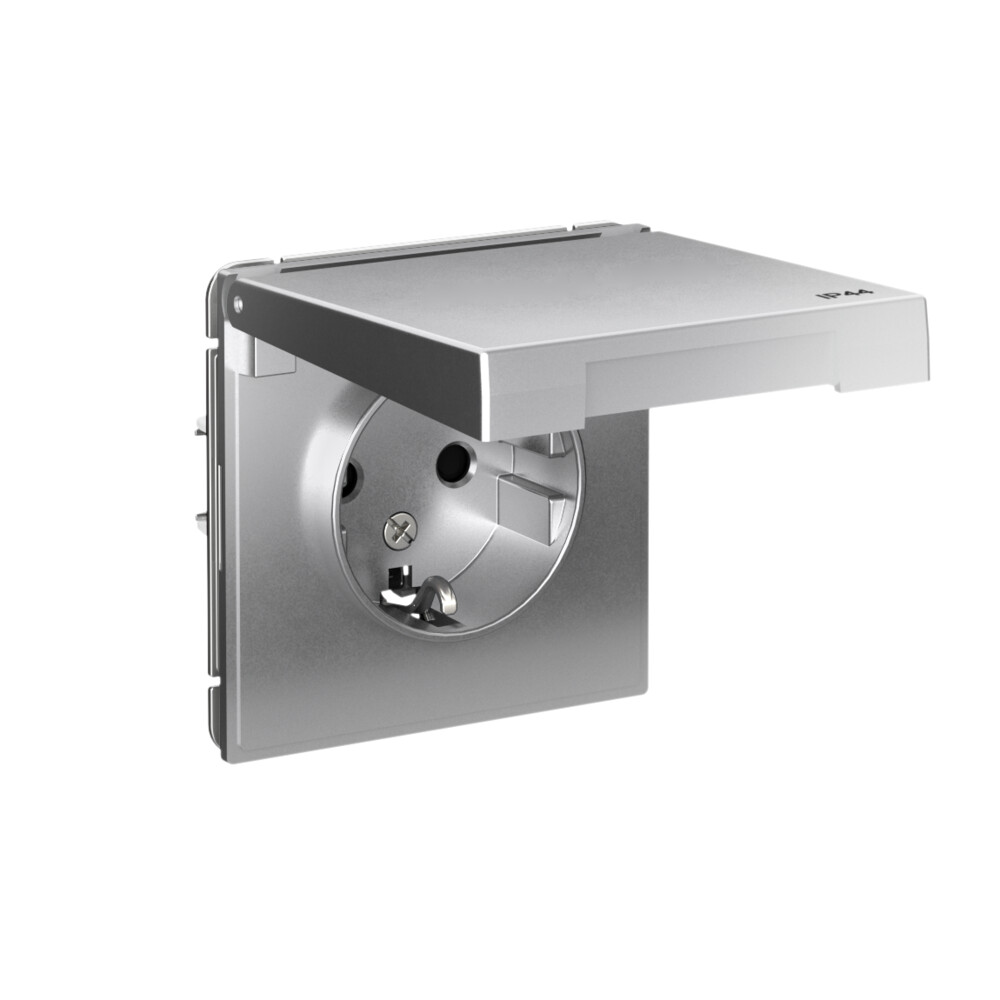 ARTGALLERY РОЗЕТКА с заземл. со шт. с крышк, 16А, IP44, механизм, АЛЮМИНИЙ