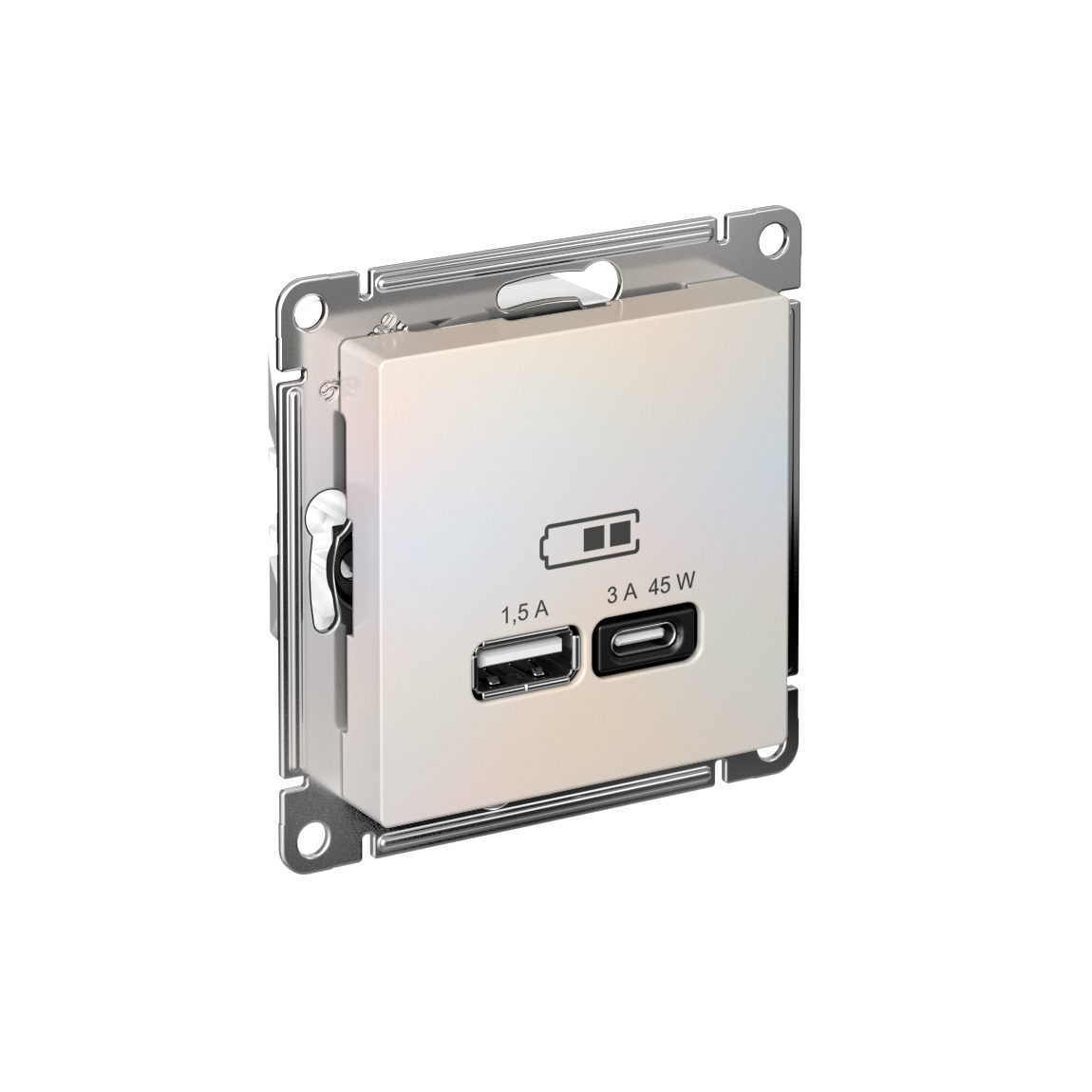 ATLASDESIGN USB РОЗЕТКА A + тип-C 45Вт высокоскор.заряд. QC,PD, механизм, ЖЕМЧУГ