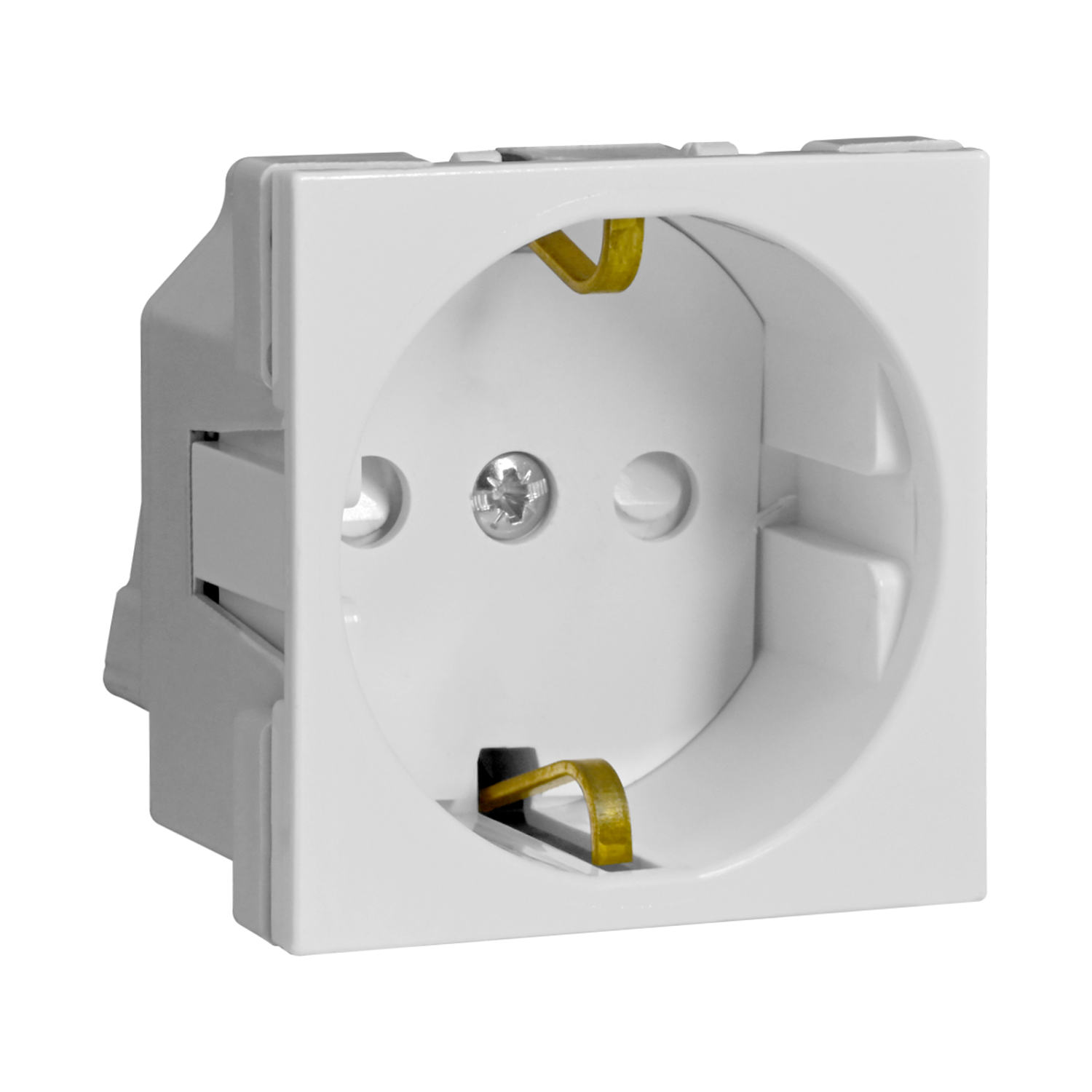 W45 РОЗЕТКА модульная 2К+З, 16 А/250 В с защитными шторками, винт. зажимы, 45х45мм БЕЛАЯ RAL9010