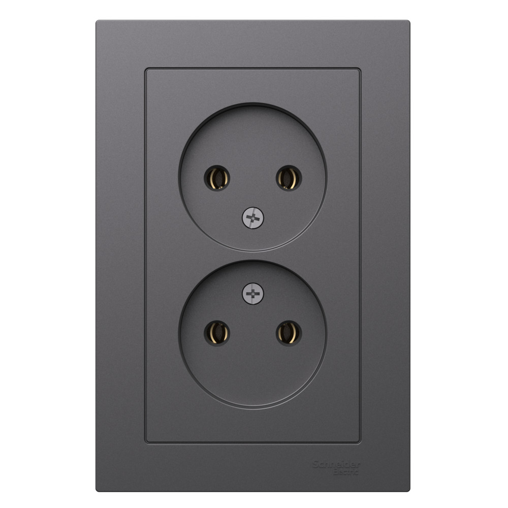 ATLASDESIGN РОЗЕТКА двойная без заземления, 16А, в сборе, БАЗАЛЬТ