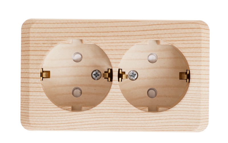 ЭТЮД О/У РОЗЕТКА двойная с заземлением со шторками, 16А, 250B, СОСНА