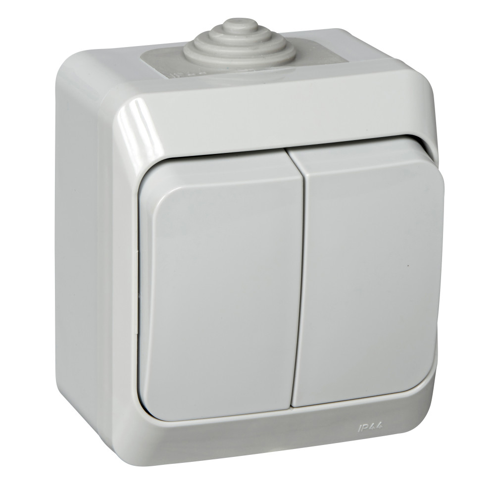 Выключатель Schneider Electric ЭТЮД 2х-клав. IP44 О/У 10АX/250B СЕРЫЙ