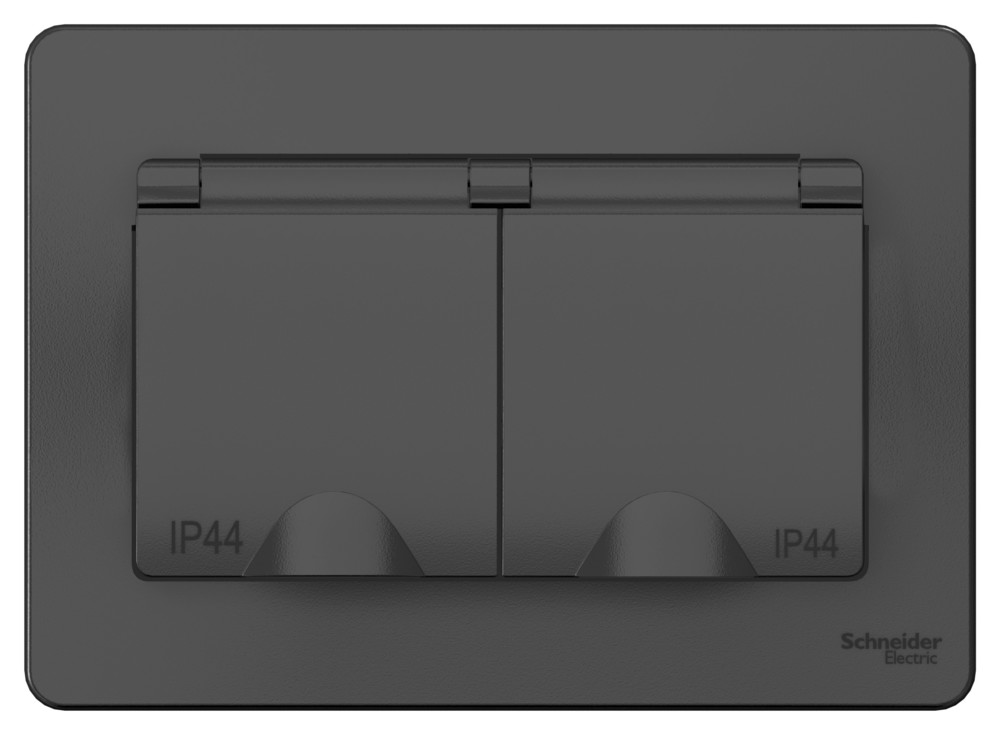 BLANCA С/У IP44 РОЗЕТКА двойная с заземлением со шторками, с крышками, 16А, 250В, АНТРАЦИТ