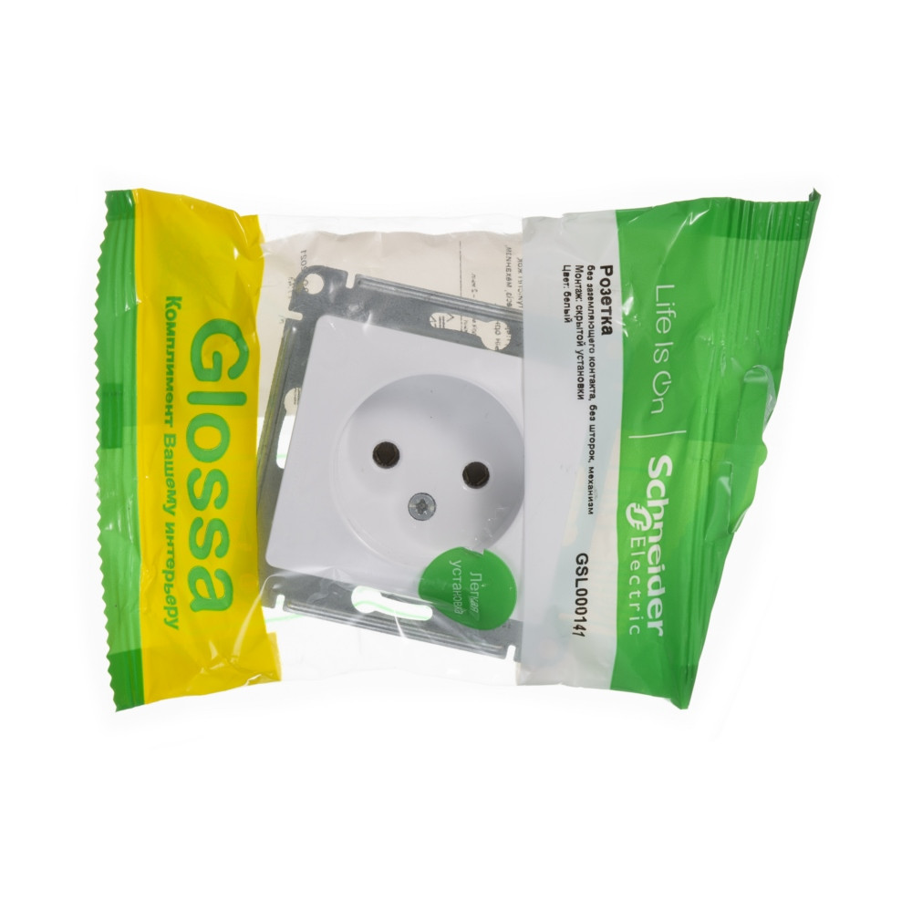 GLOSSA РОЗЕТКА без заземления без шторок, 16А, механизм, БЕЛЫЙ