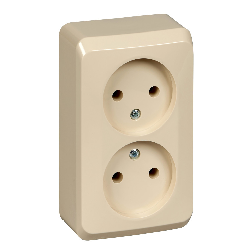 ЭТЮД О/У РОЗЕТКА двойная без заземления без шторок, 16А, 250B, КРЕМОВЫЙ