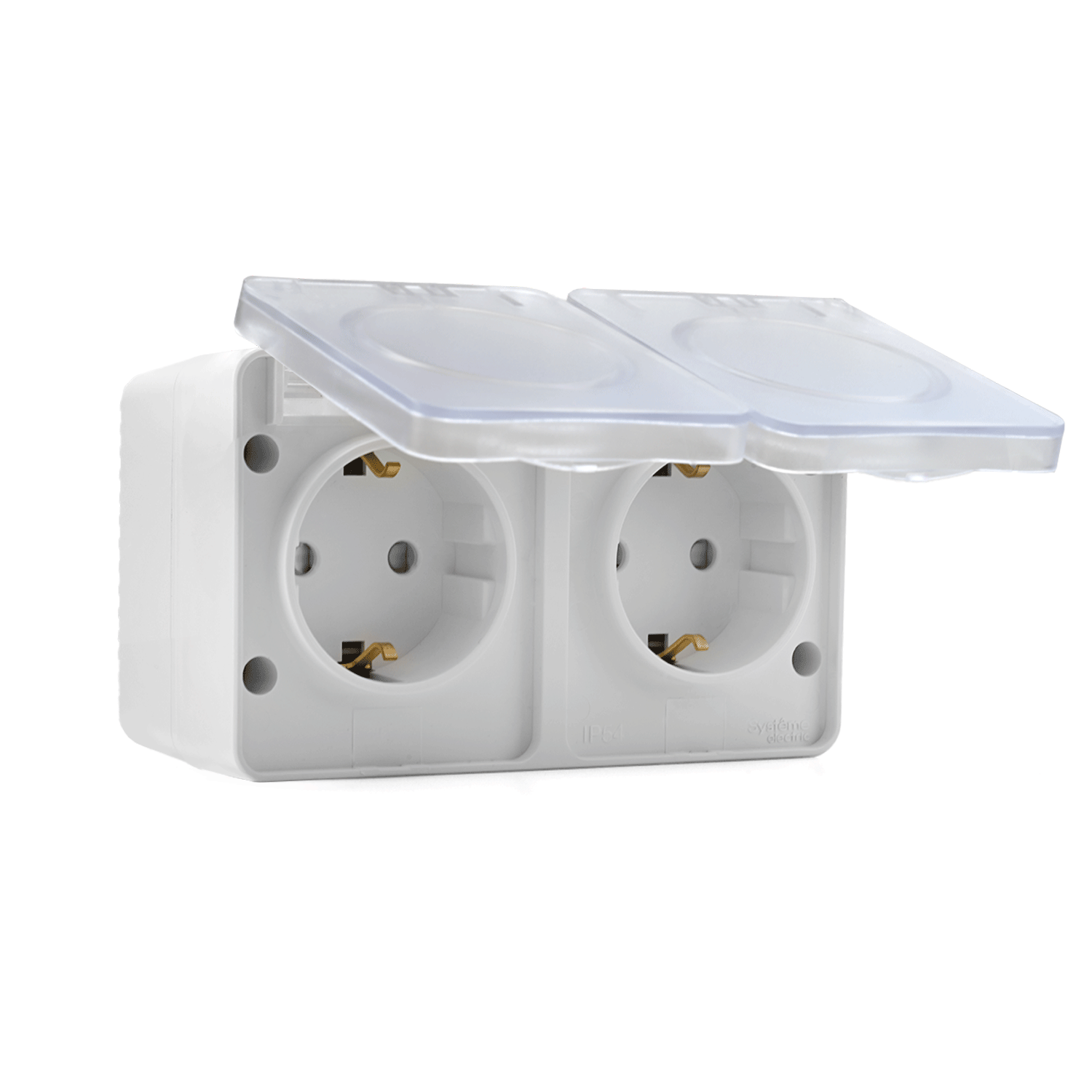 ATLASDESIGN PROFI IP54 О/У РОЗЕТКА двойная с заземлением со шторками, 16А, БЕЛЫЙ