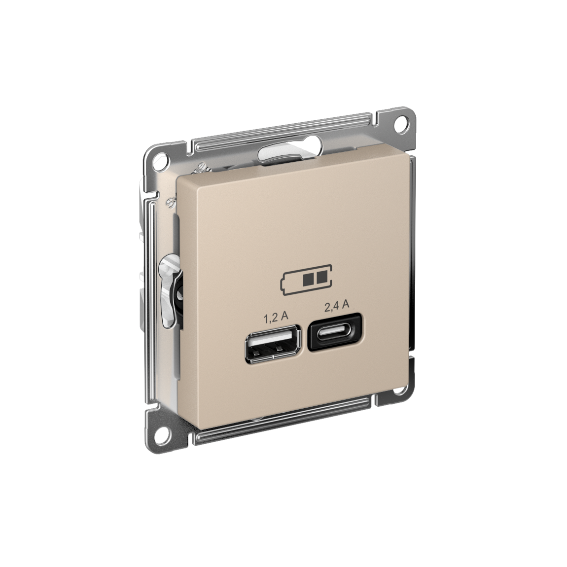 ATLASDESIGN USB РОЗЕТКА А+С, 5В/2,4А, 2х5В/1,2А, механизм, ПЕСОЧНЫЙ