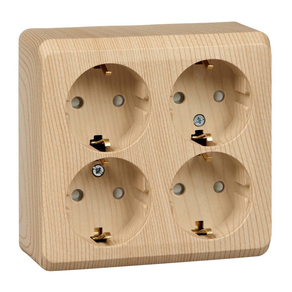 ЭТЮД О/У РОЗЕТКА 4-местная с заземлением со шторками, 16А, 250В, СОСНА